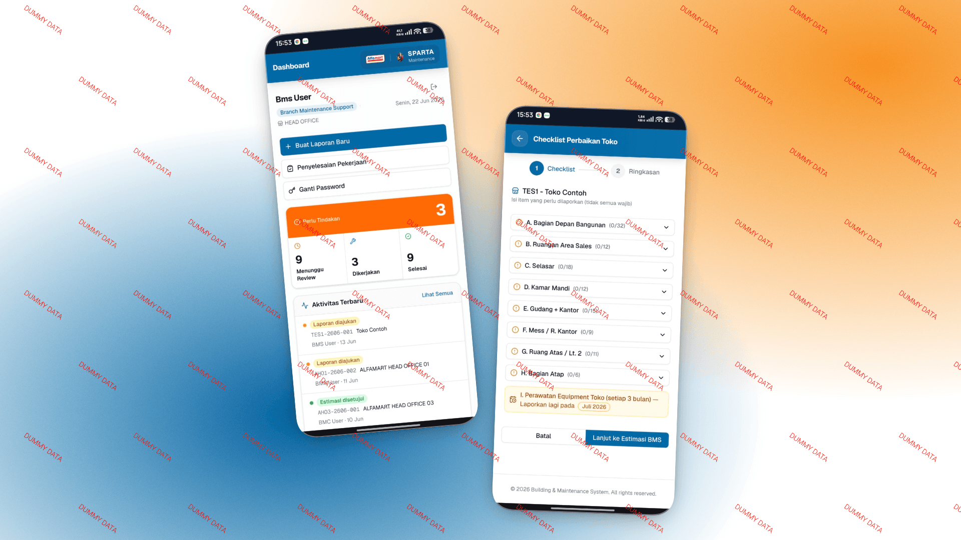 Tampilan dasbor dan daftar periksa perbaikan.